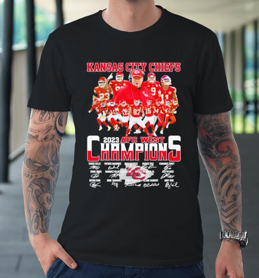 Kansas City Chiefs 2023 Afc West Champions Road To Las Vegas Super Bowl Signatures Premium T-Shirt