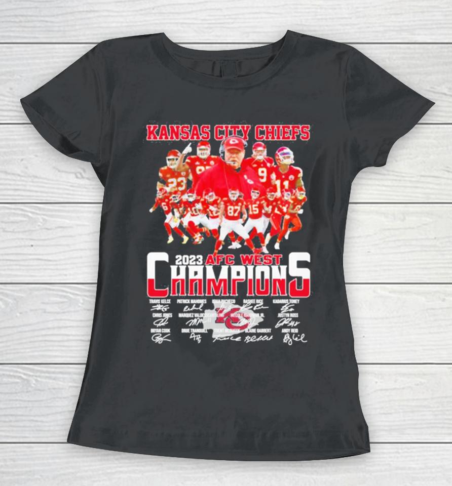 Kansas City Chiefs 2023 Afc West Champions Road To Las Vegas Super Bowl Signatures Women T-Shirt