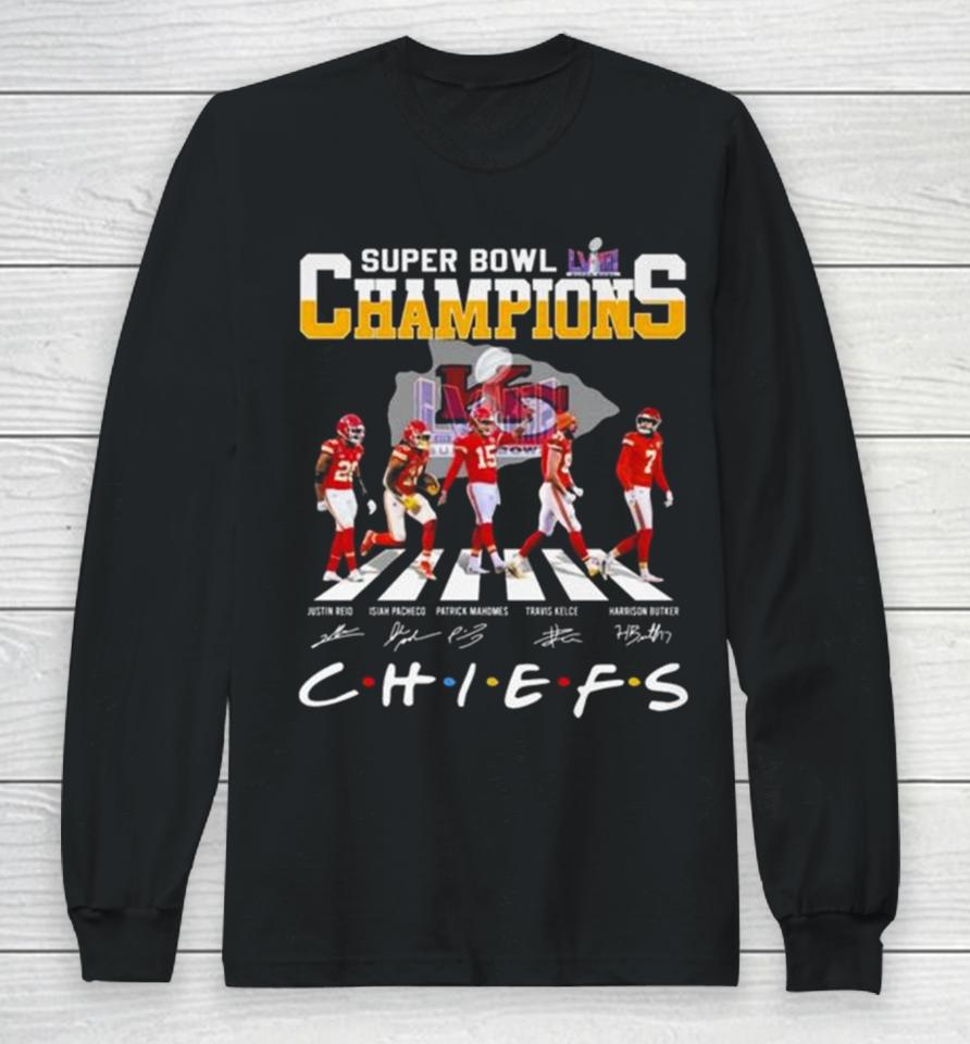 Kansas City Chiefs Abbey Road Super Bowl Lviiii Champions Chiefs Signatures Long Sleeve T-Shirt