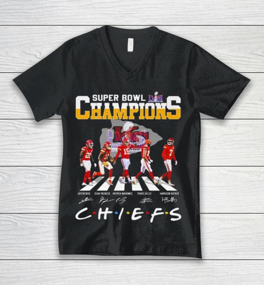 Kansas City Chiefs Abbey Road Super Bowl Lviiii Champions Chiefs Signatures Unisex V-Neck T-Shirt