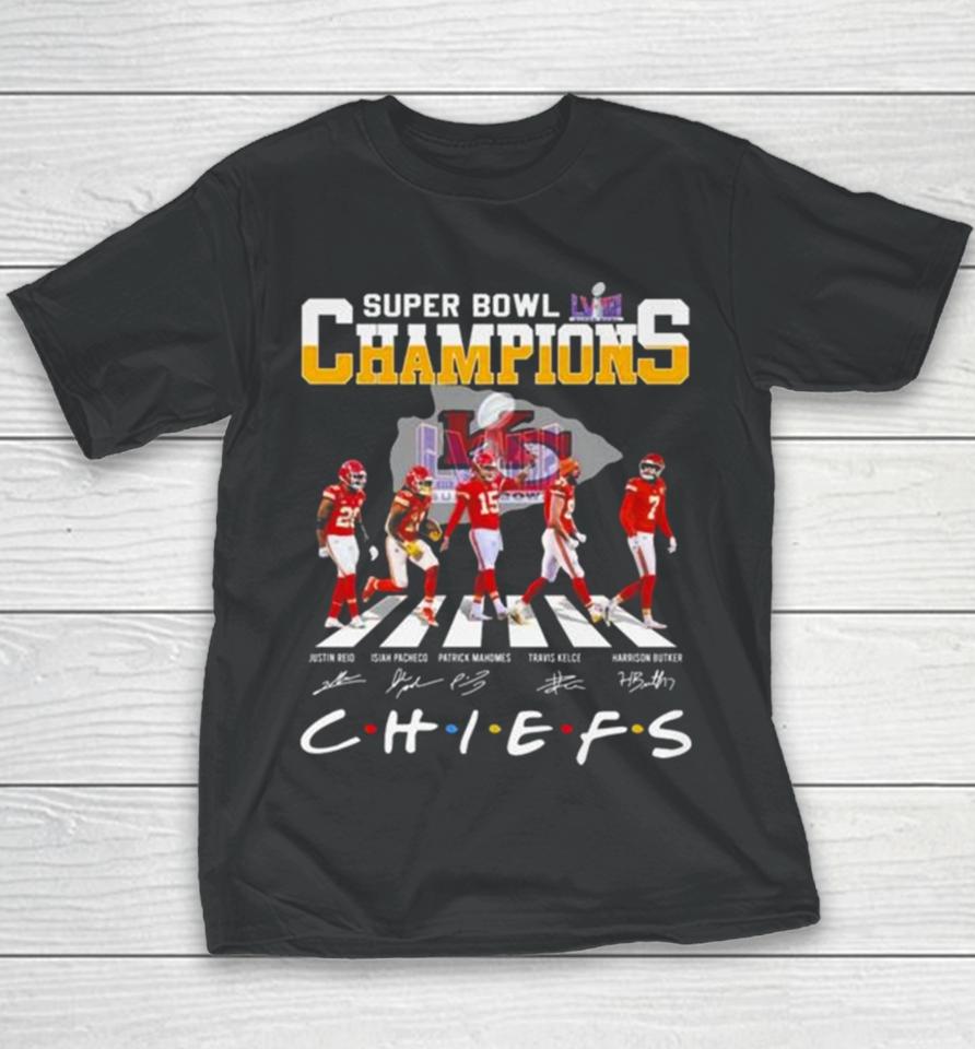Kansas City Chiefs Abbey Road Super Bowl Lviiii Champions Chiefs Signatures Youth T-Shirt