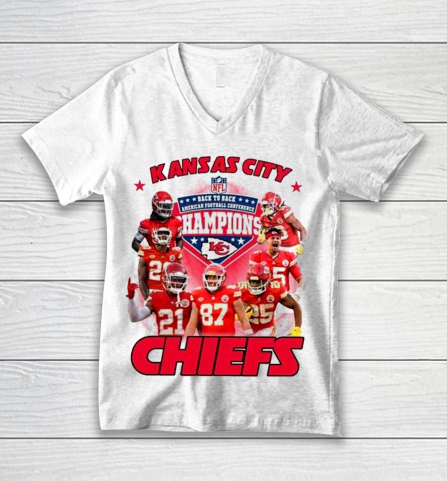 Kansas City Chiefs Afc Champions 2024 Back To Back Nfl Unisex V-Neck T-Shirt