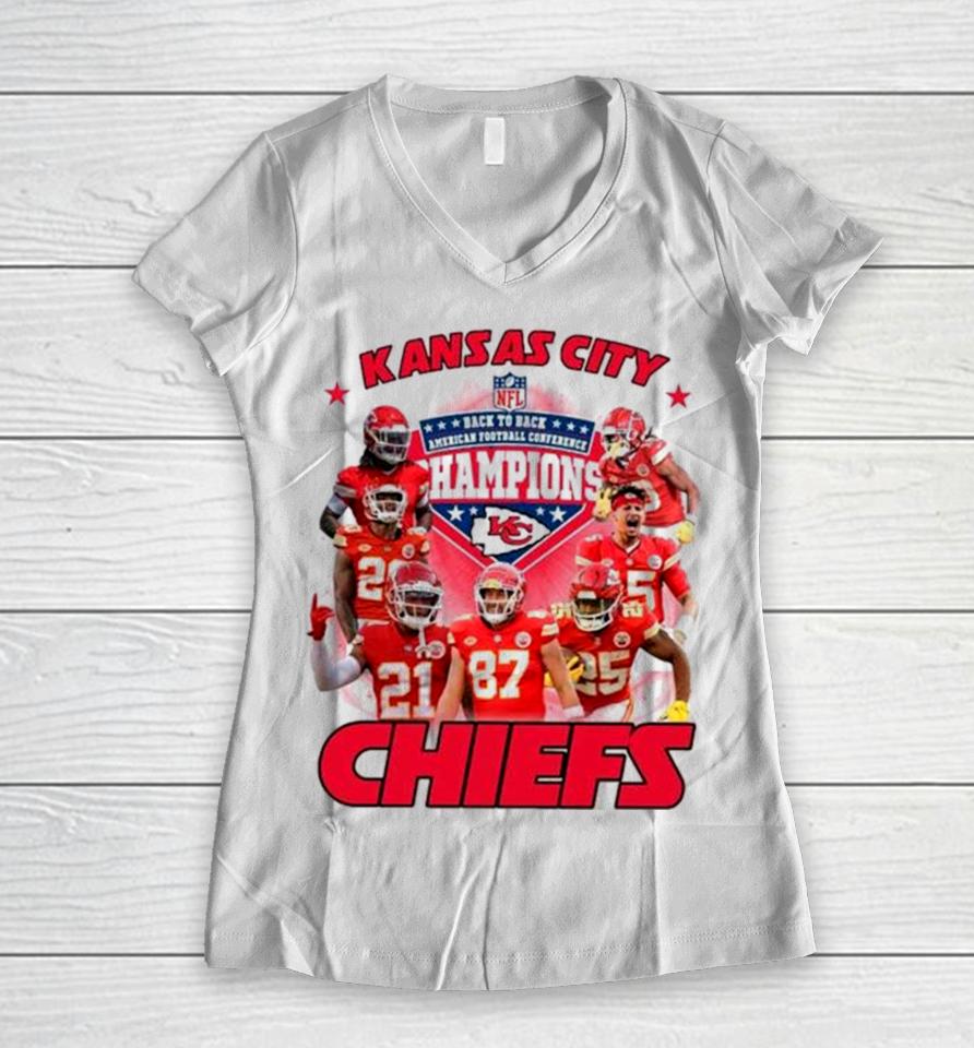 Kansas City Chiefs Afc Champions 2024 Back To Back Nfl Women V-Neck T-Shirt