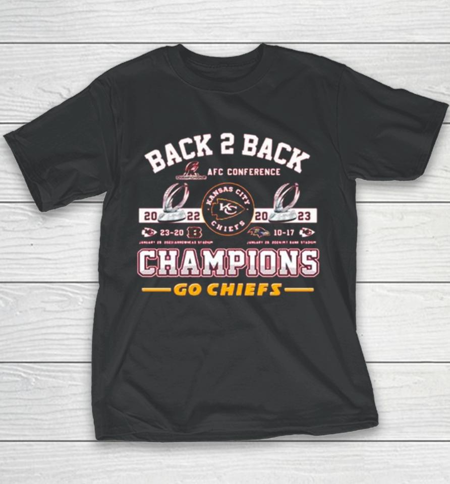 Kansas City Chiefs Back 2 Back 2022 2023 Champions Go Chiefs Youth T-Shirt