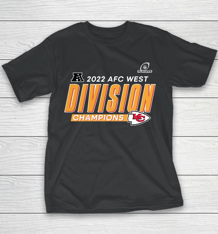 Kansas City Chiefs Black 2022 Afc West Division Champions Locker Room Trophy Collection Youth T-Shirt