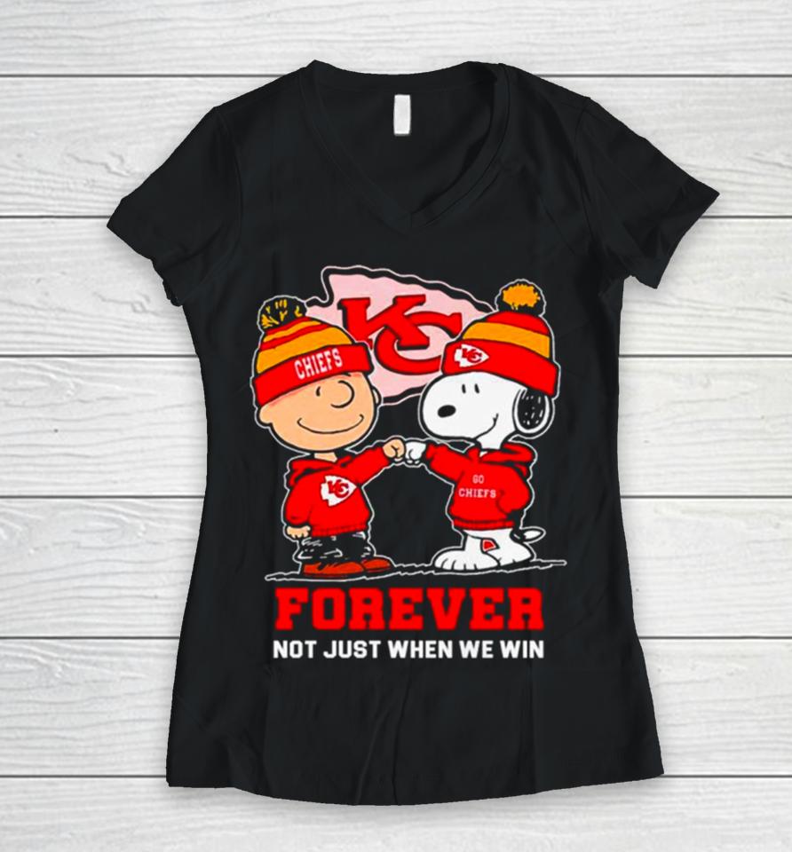 Kansas City Chiefs Charlie Brown And Snoopy Forever Not Just When We Win Women V-Neck T-Shirt