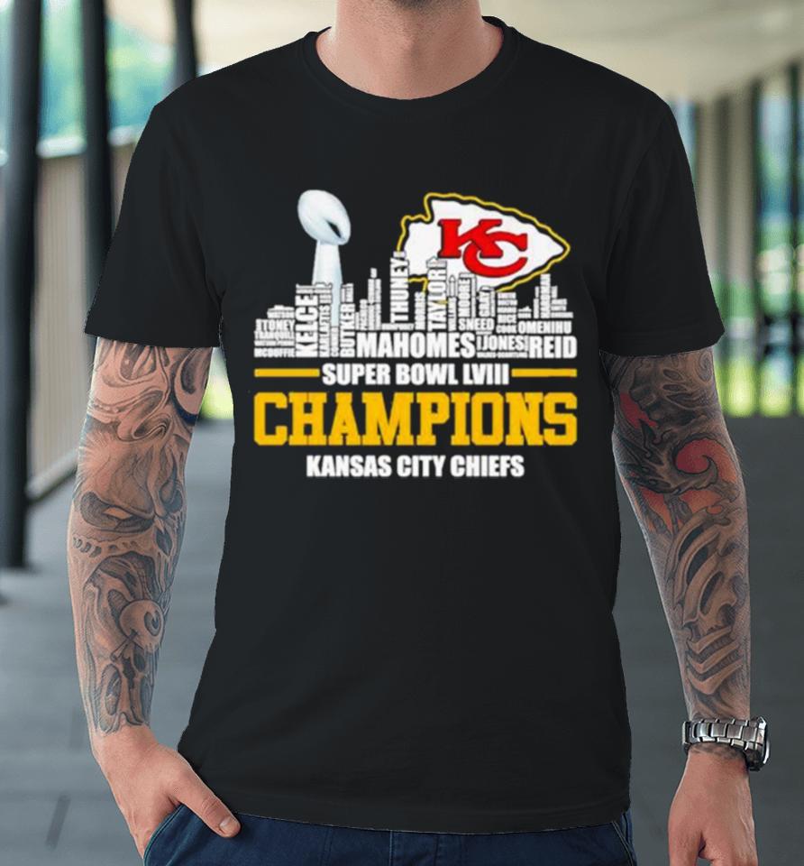 Kansas City Chiefs City Skyline Players Names 2023 2024 Super Bowl Lviii Champions Premium T-Shirt