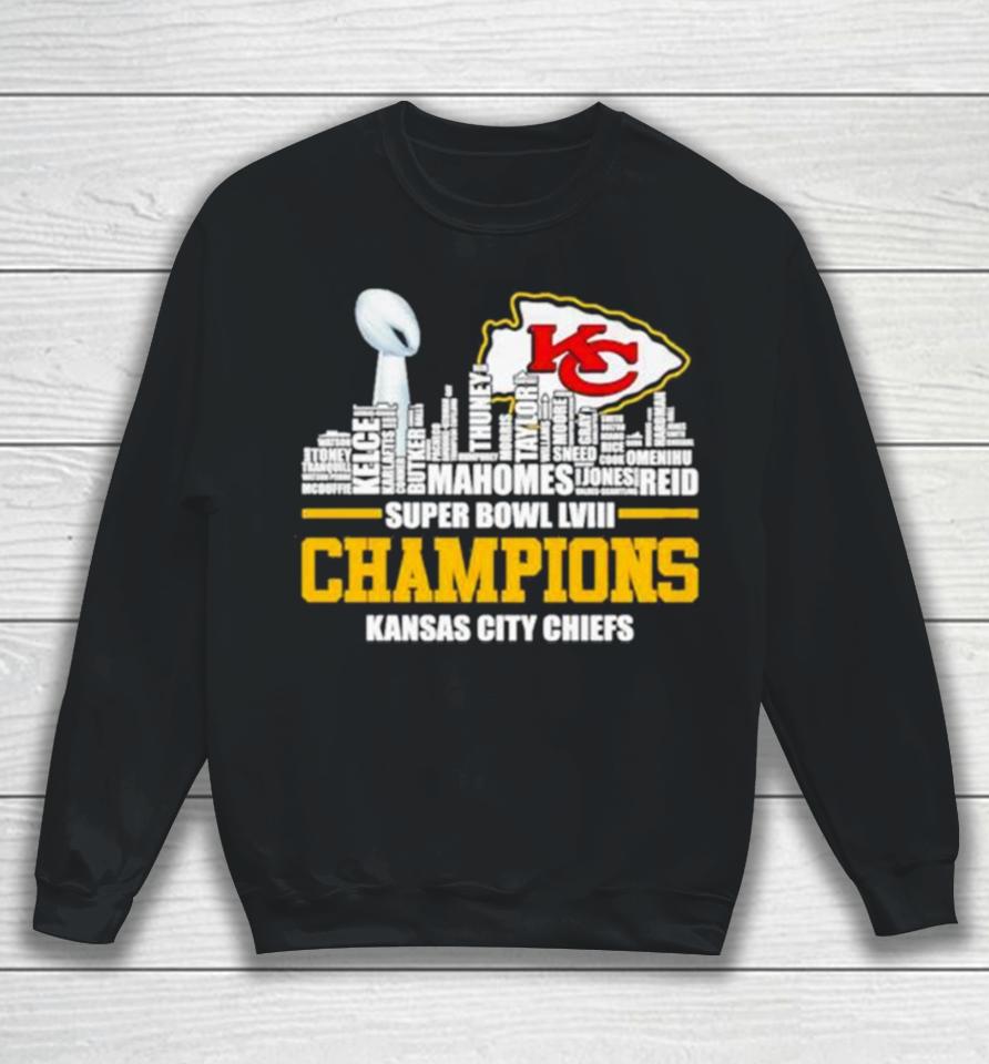Kansas City Chiefs City Skyline Players Names 2023 2024 Super Bowl Lviii Champions Sweatshirt