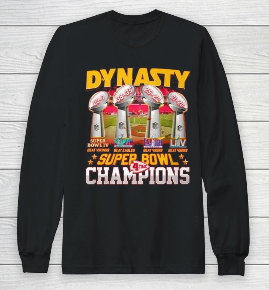 Kansas City Chiefs Dynasty Super Bowl 4 Time Champions Long Sleeve T-Shirt