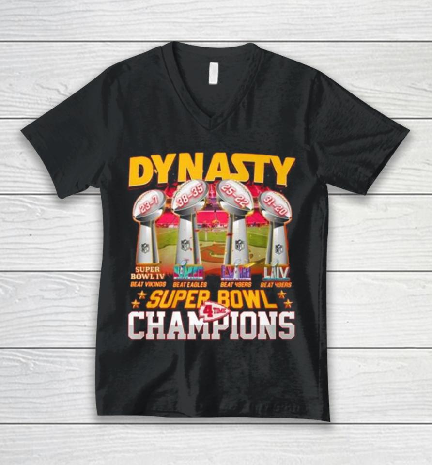 Kansas City Chiefs Dynasty Super Bowl 4 Time Champions Unisex V-Neck T-Shirt