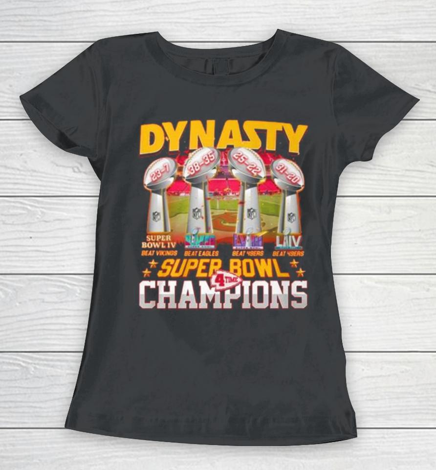 Kansas City Chiefs Dynasty Super Bowl 4 Time Champions Women T-Shirt