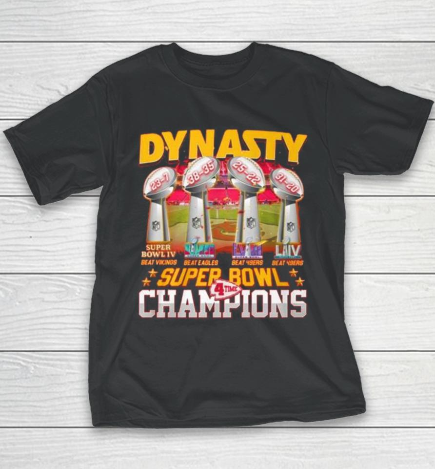 Kansas City Chiefs Dynasty Super Bowl 4 Time Champions Youth T-Shirt