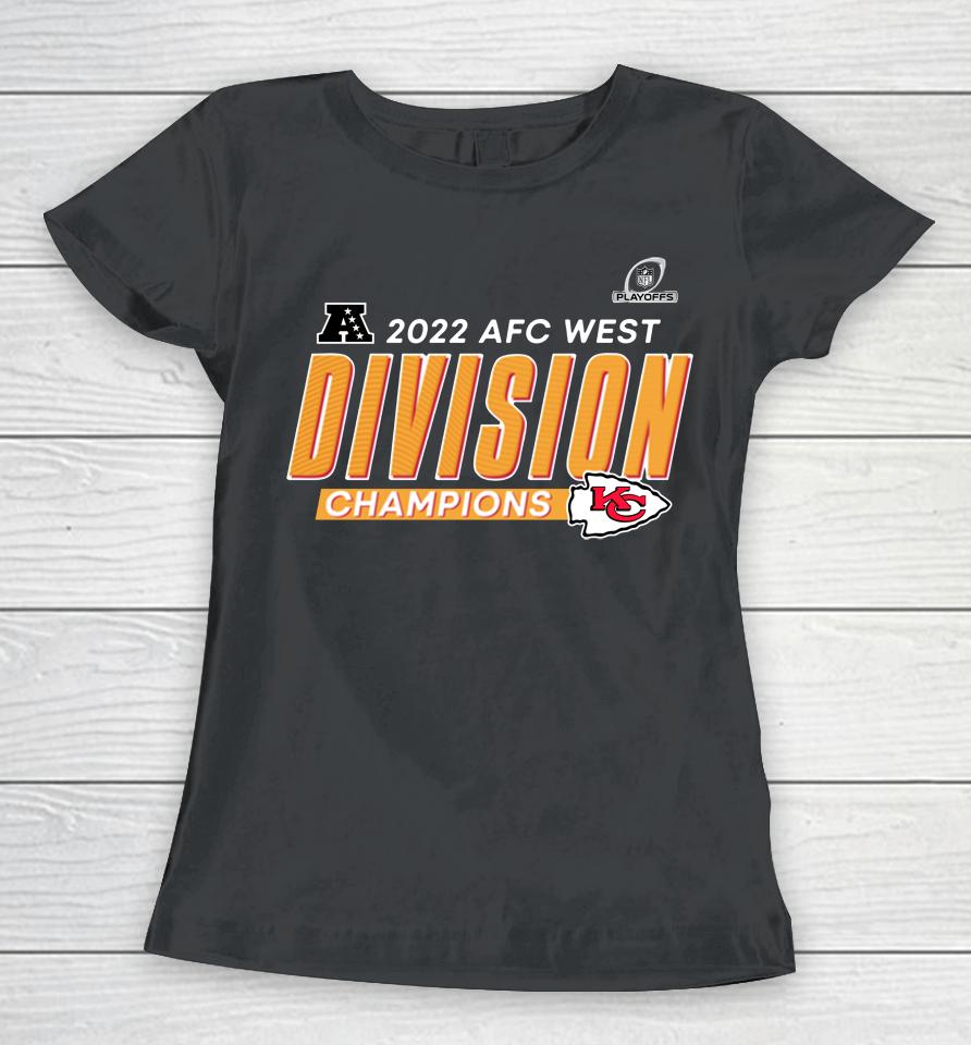 Kansas City Chiefs Fanatics Red 2022 Afc West Division Champions Divide And Conquer Women T-Shirt