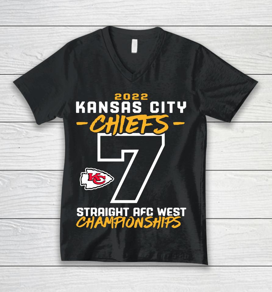 Kansas City Chiefs Fanatics Red Seventh-Straight Afc West Division Championship Unisex V-Neck T-Shirt