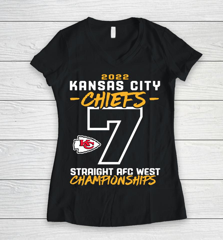 Kansas City Chiefs Fanatics Red Seventh-Straight Afc West Division Championship Women V-Neck T-Shirt