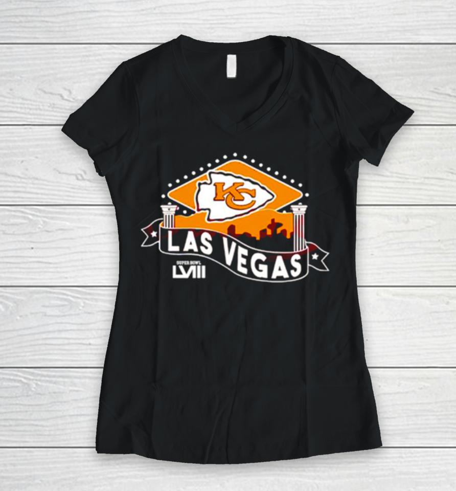 Kansas City Chiefs Football Las Vegas Super Bowl Lviii Football Women V-Neck T-Shirt