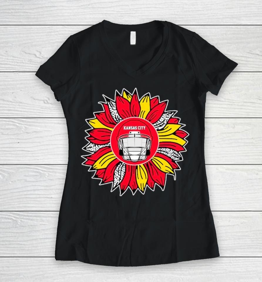 Kansas City Chiefs Football Sunflower Women V-Neck T-Shirt