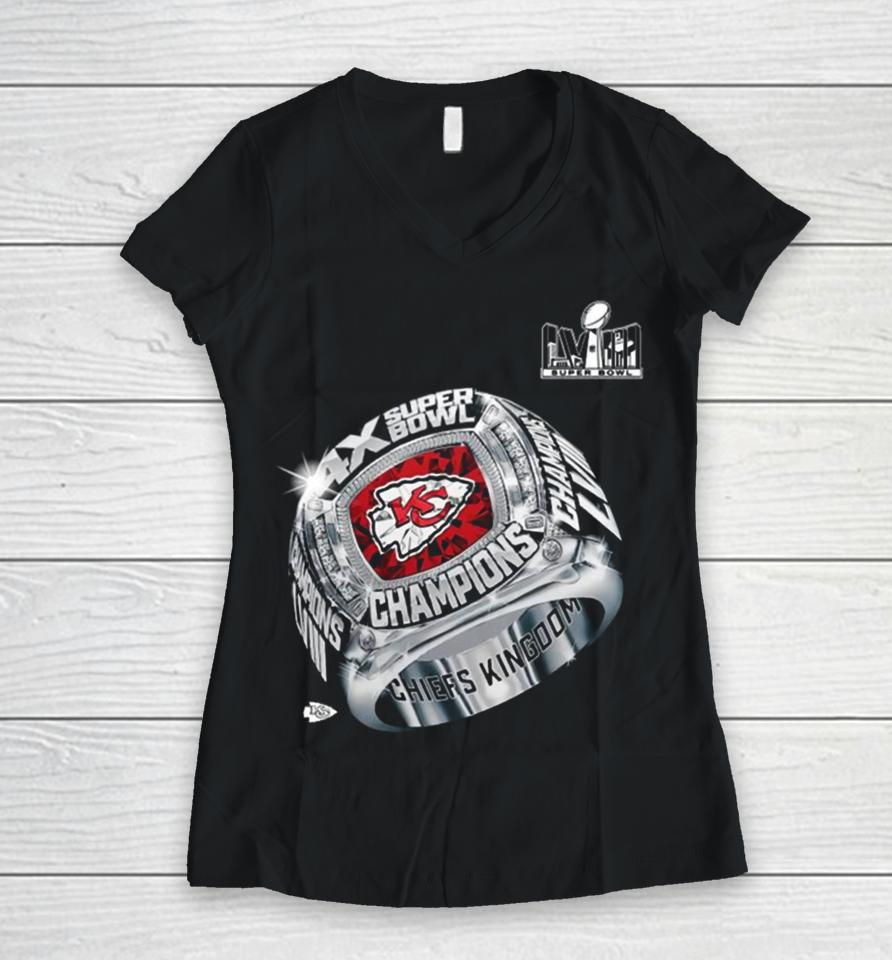 Kansas City Chiefs Four Time Super Bowl Champions Ring 2024 Women V-Neck T-Shirt