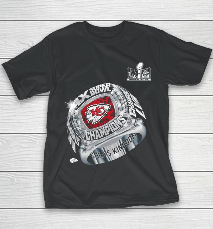 Kansas City Chiefs Four Time Super Bowl Champions Ring 2024 Youth T-Shirt