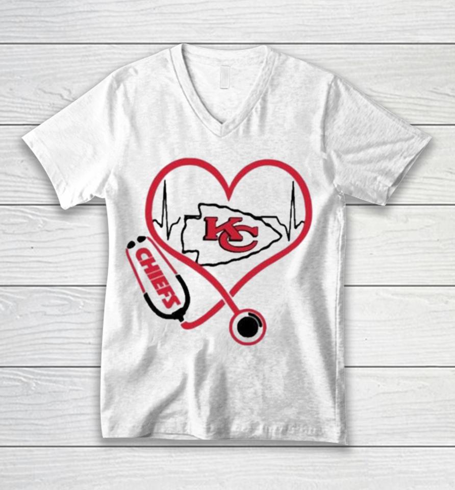 Kansas City Chiefs Heartbeat Nurse Unisex V-Neck T-Shirt