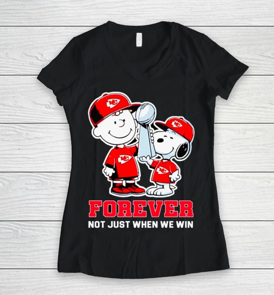 Kansas City Chiefs Nfl Charlie Brown And Snoopy Forever Not Just When We Win Women V-Neck T-Shirt