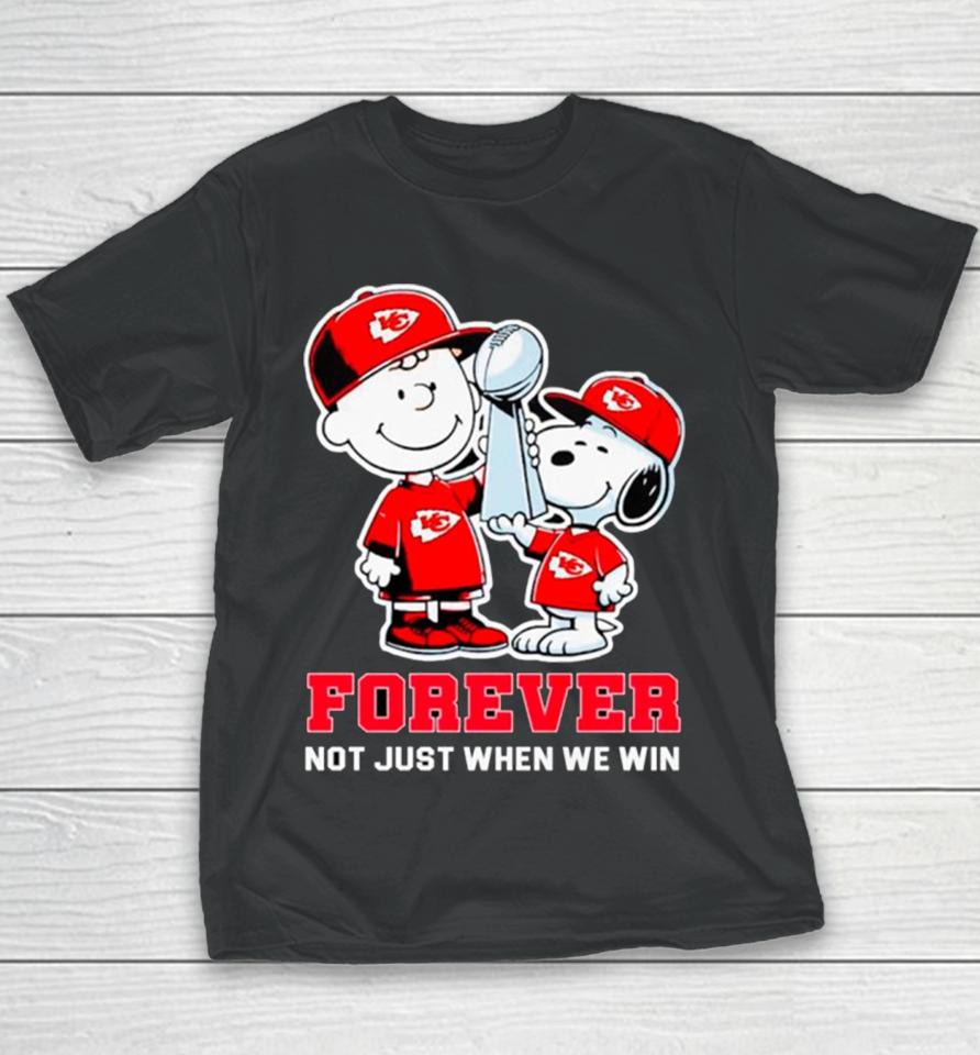 Kansas City Chiefs Nfl Charlie Brown And Snoopy Forever Not Just When We Win Youth T-Shirt