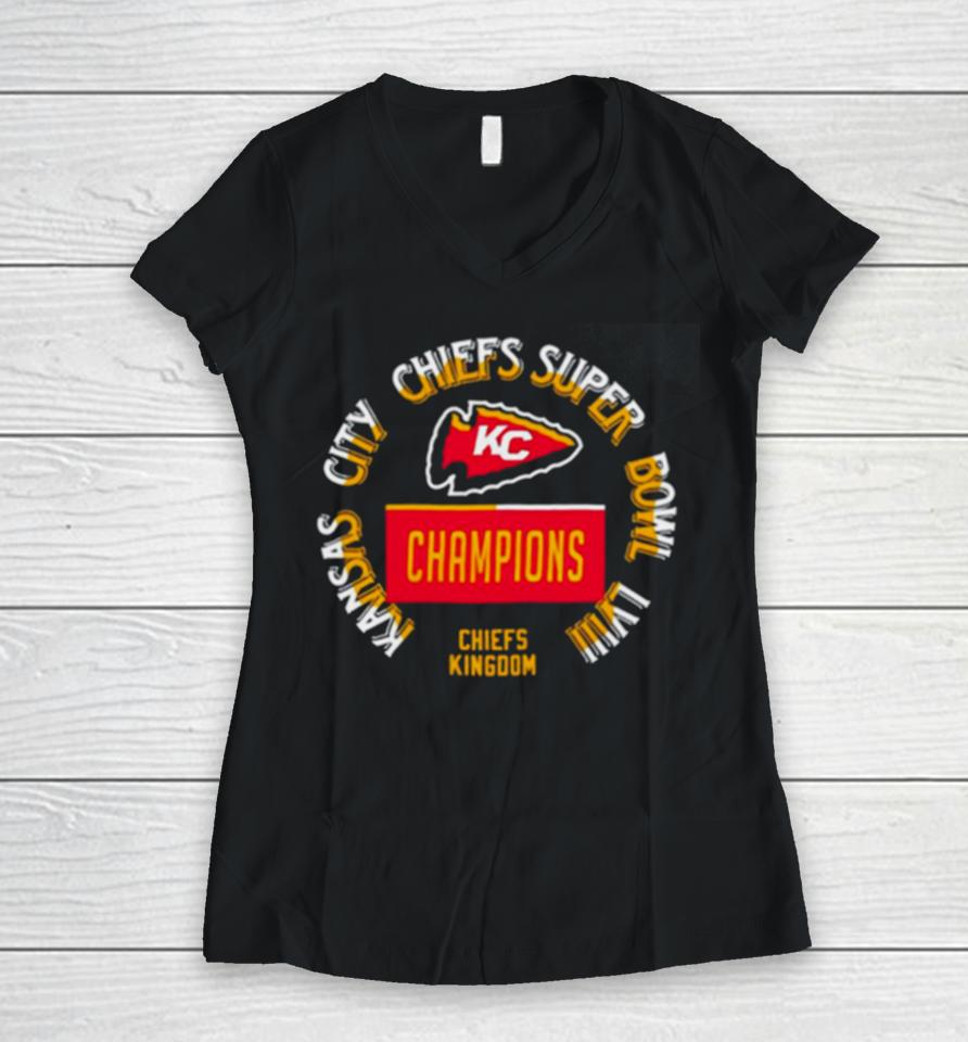 Kansas City Chiefs Super Bowl Lviii Chiefs Kingdom Champions Women V-Neck T-Shirt