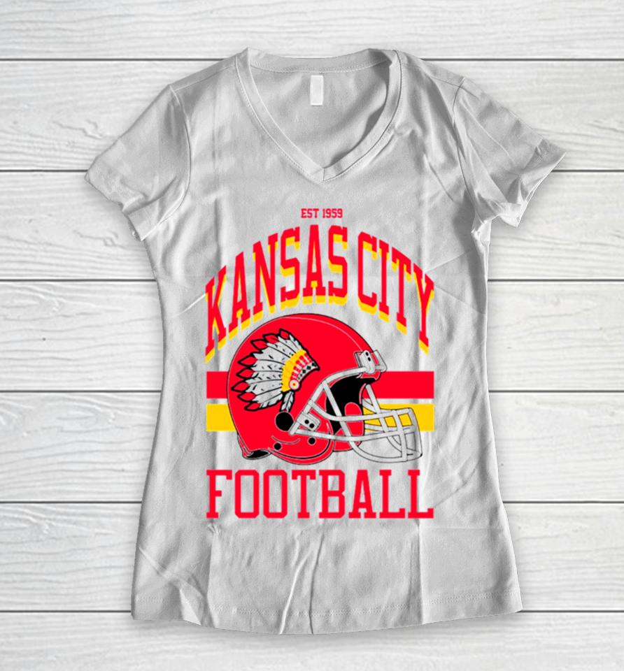 Kansas City Football Red Jersey Women V-Neck T-Shirt