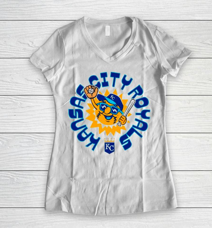 Kansas City Royals Baseball Sun Women V-Neck T-Shirt