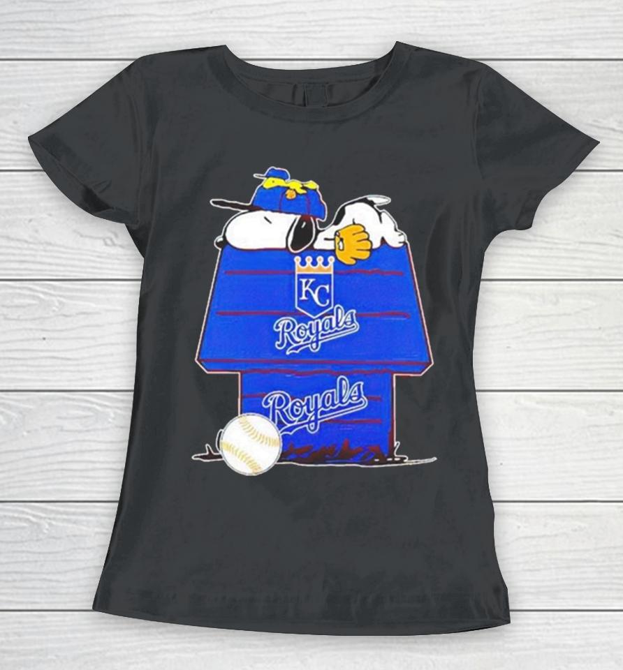 Kansas City Royals Snoopy And Woodstock The Peanuts Baseball Women T-Shirt