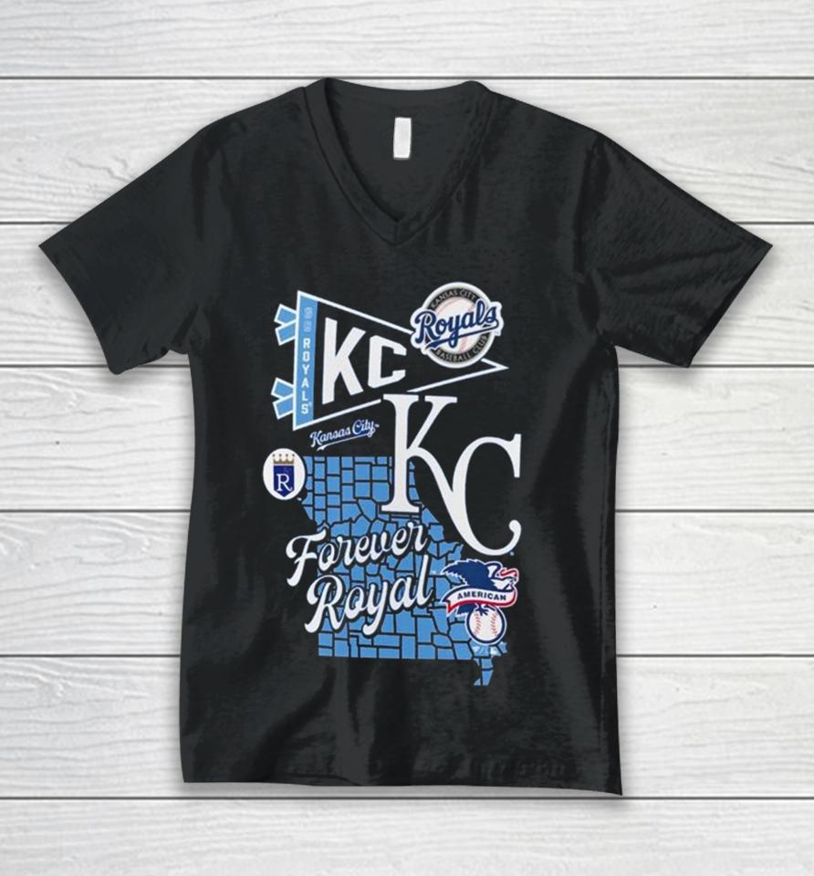 Kansas City Royals Split Zone Forever Royal Unisex V-Neck T-Shirt