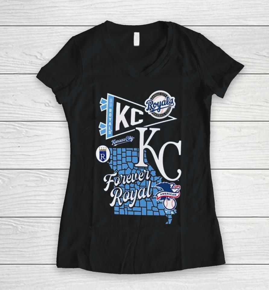 Kansas City Royals Split Zone Forever Royal Women V-Neck T-Shirt