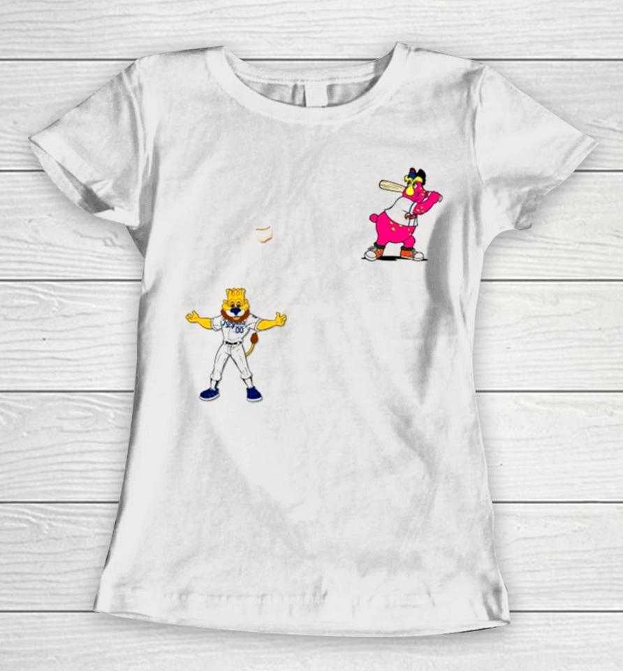 Kansas City Royals Vs Cleveland Guardians Mlb 2024 Mascot Cartoon Baseball Women T-Shirt