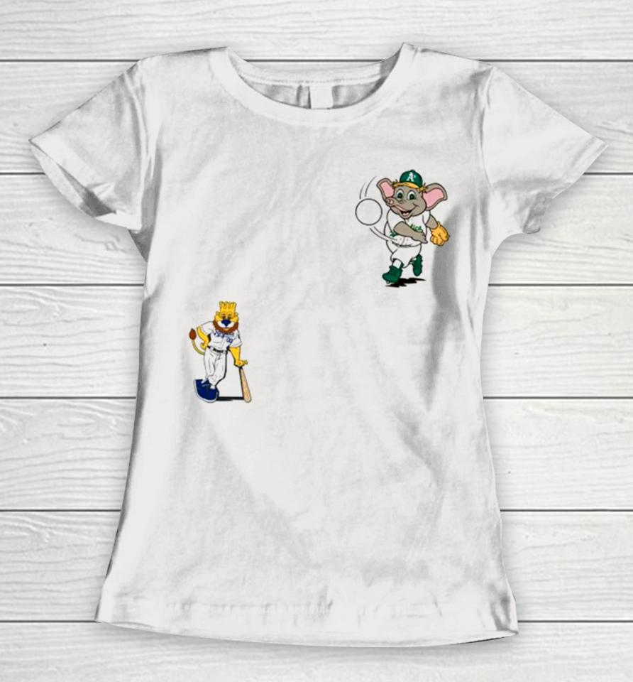 Kansas City Royals Vs Oakland Athletics Mlb 2024 Mascot Cartoon Baseball Women T-Shirt
