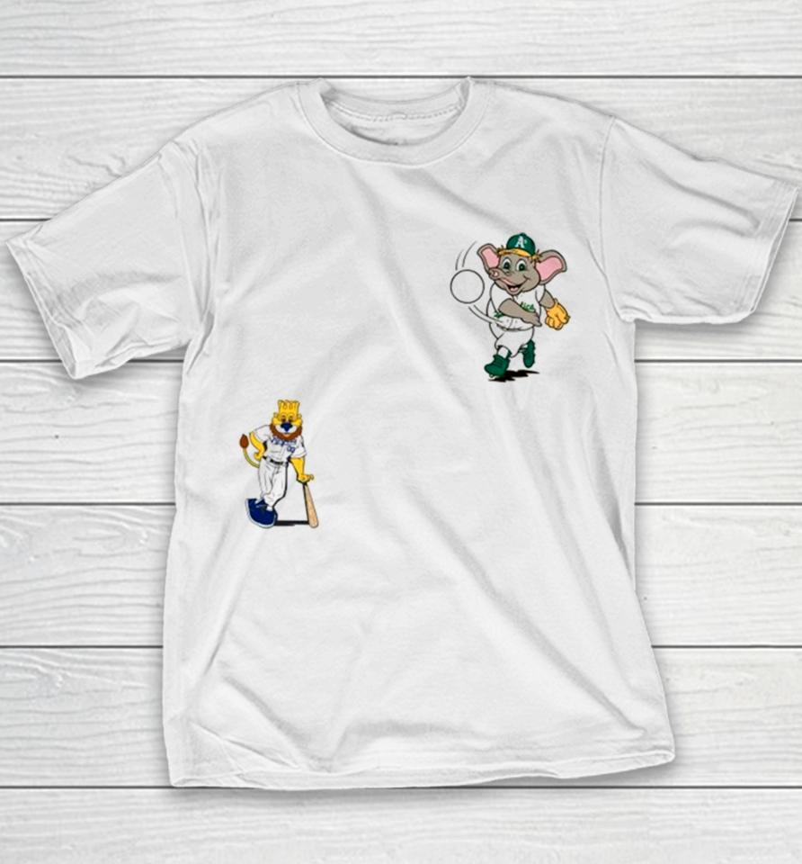Kansas City Royals Vs Oakland Athletics Mlb 2024 Mascot Cartoon Baseball Youth T-Shirt