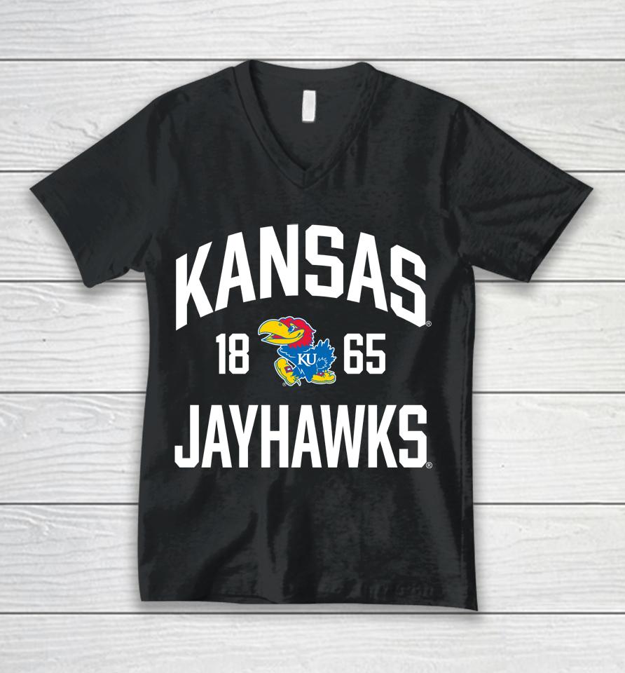 Kansas Jayhawks 1274 Victory Falls 1865 Unisex V-Neck T-Shirt