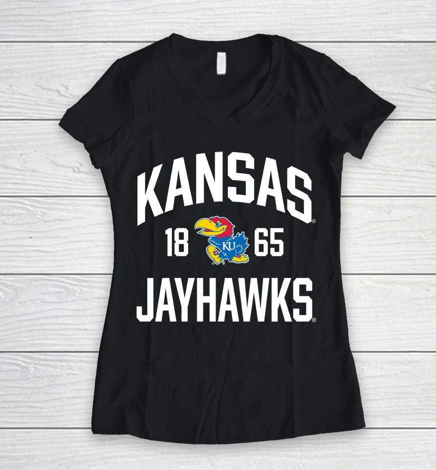 Kansas Jayhawks 1274 Victory Falls 1865 Women V-Neck T-Shirt