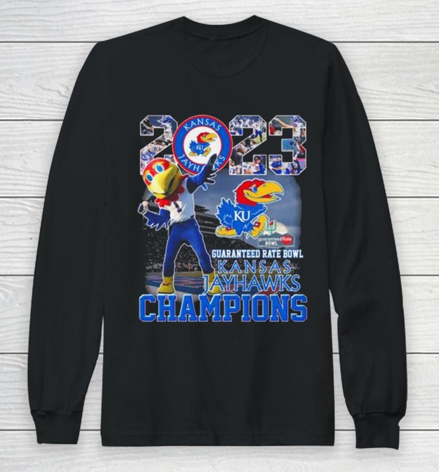Kansas Jayhawks 2023 Guaranteed Rate Bowl Champions Mascot Long Sleeve T-Shirt