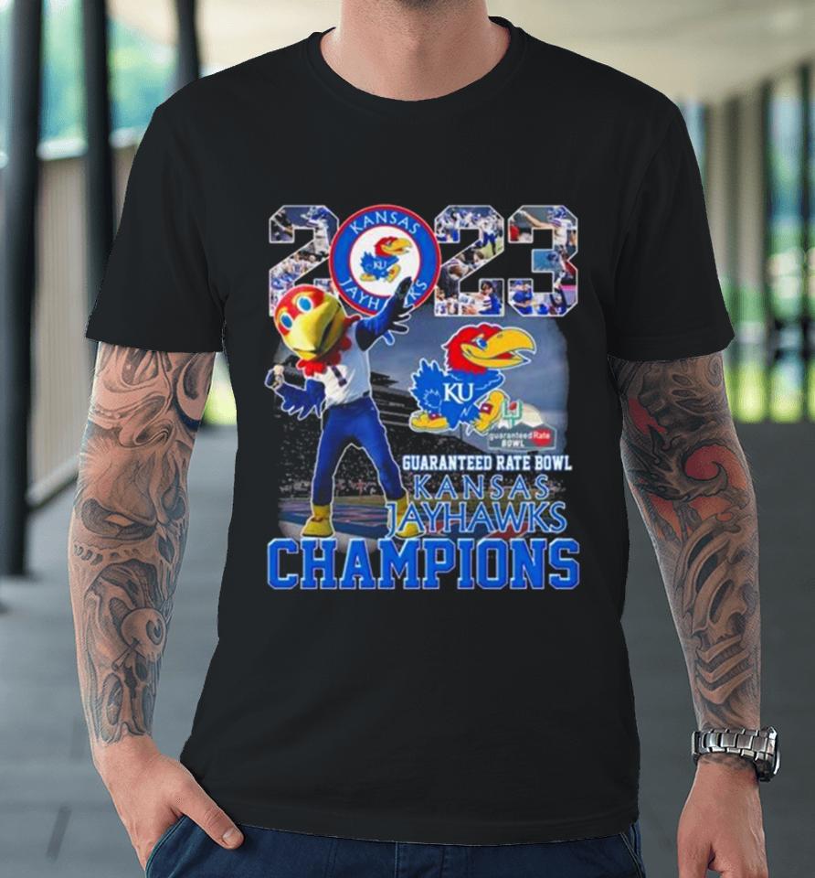 Kansas Jayhawks 2023 Guaranteed Rate Bowl Champions Mascot Premium T-Shirt