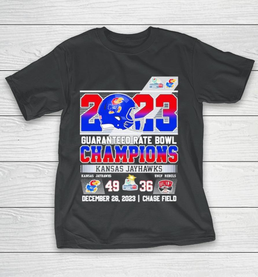 Kansas Jayhawks 2023 Guaranteed Rate Bowl Champions Victory Unlv Rebels 49 36 T-Shirt
