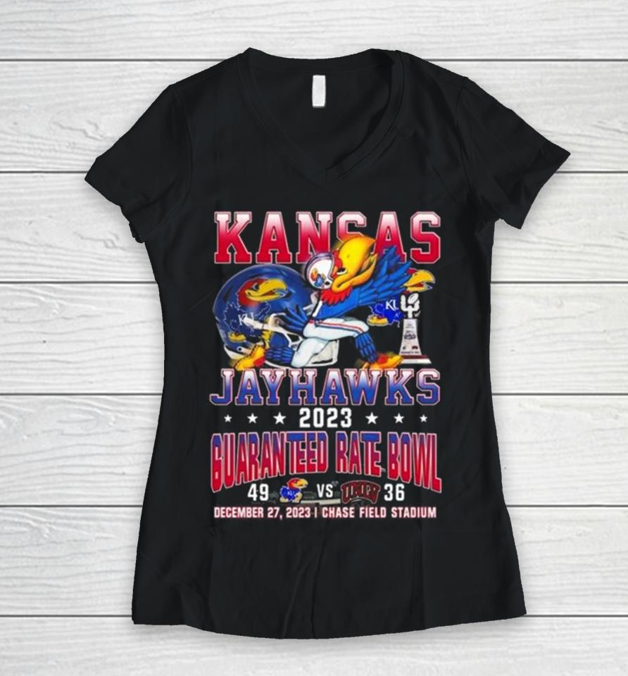 Kansas Jayhawks 2023 Guaranteed Rate Bowl Chase Field Stadium Women V-Neck T-Shirt