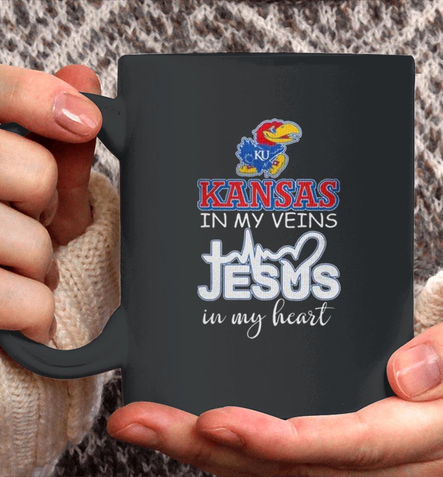 Kansas Jayhawks 2024 In My Veins Jesus In My Heart Coffee Mug