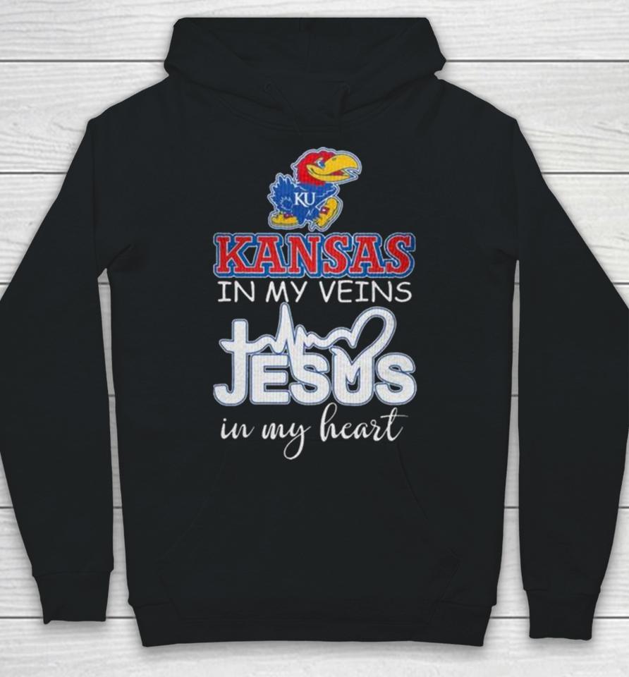 Kansas Jayhawks 2024 In My Veins Jesus In My Heart Hoodie