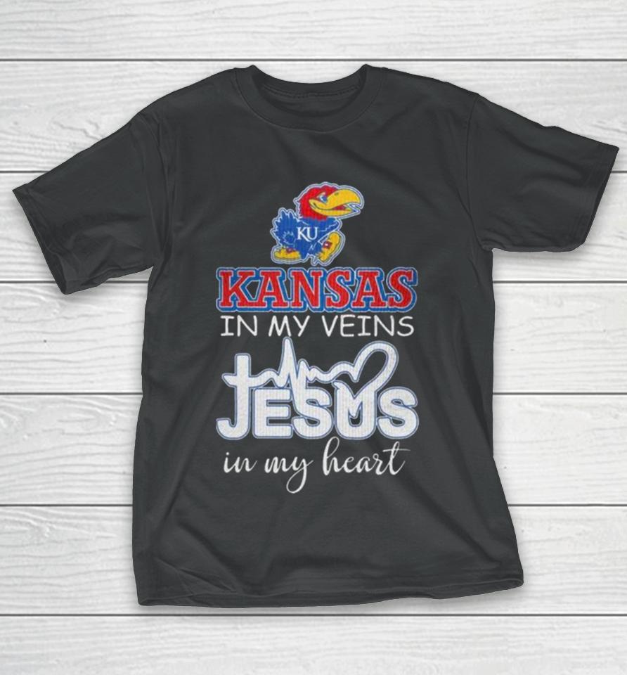 Kansas Jayhawks 2024 In My Veins Jesus In My Heart T-Shirt