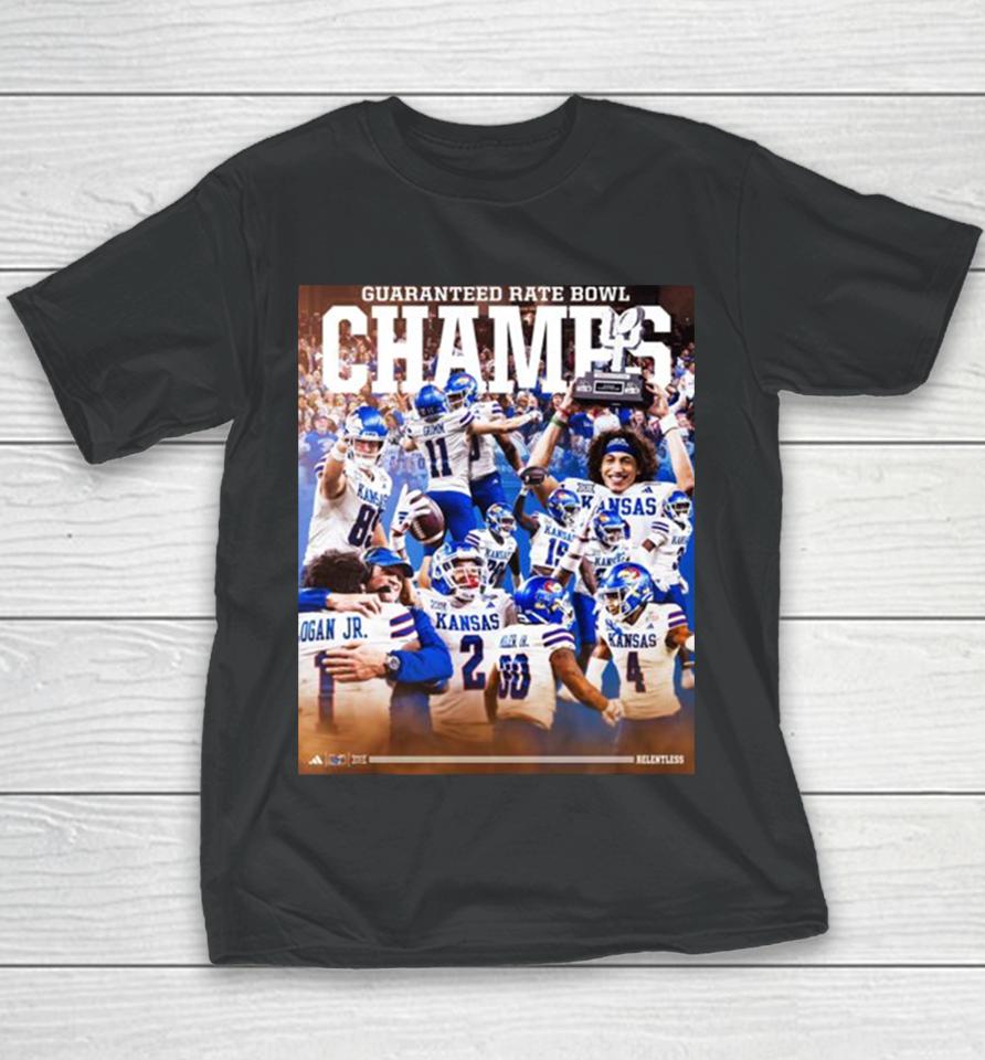 Kansas Jayhawks And Rock Chalk 2023 Guaranteed Rate Bowl Champions Youth T-Shirt