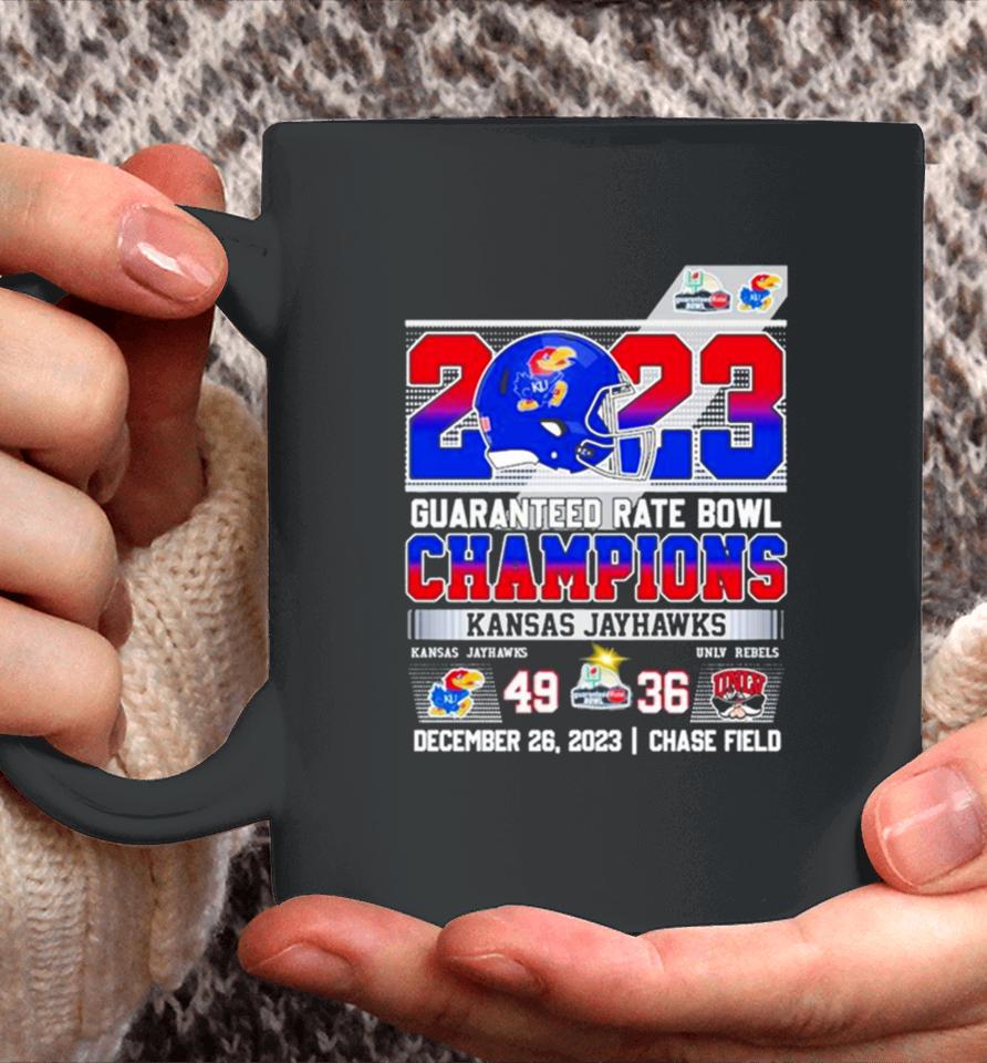 Kansas Jayhawks Guaranteed 2023 Rate Bowl Champions Rock Chalk 49 36 Unlv Rebels Coffee Mug