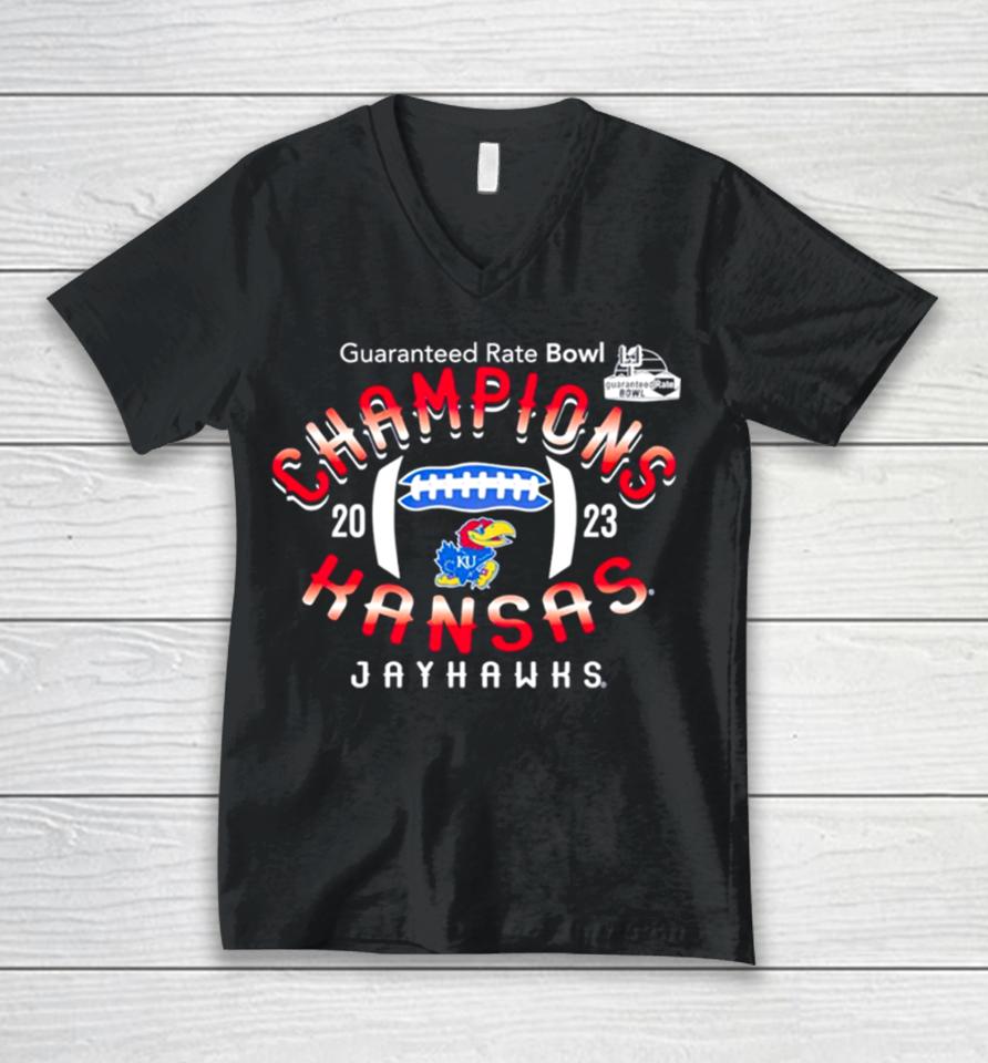 Kansas Jayhawks Guaranteed Rate Bowl Champions 2023 Unisex V-Neck T-Shirt