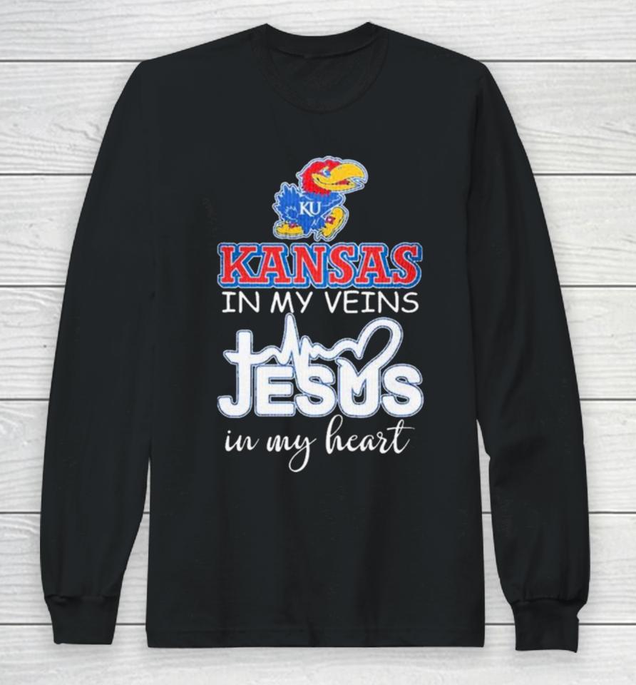 Kansas Jayhawks In My Veins Jesus In My Heart 2024 Long Sleeve T-Shirt
