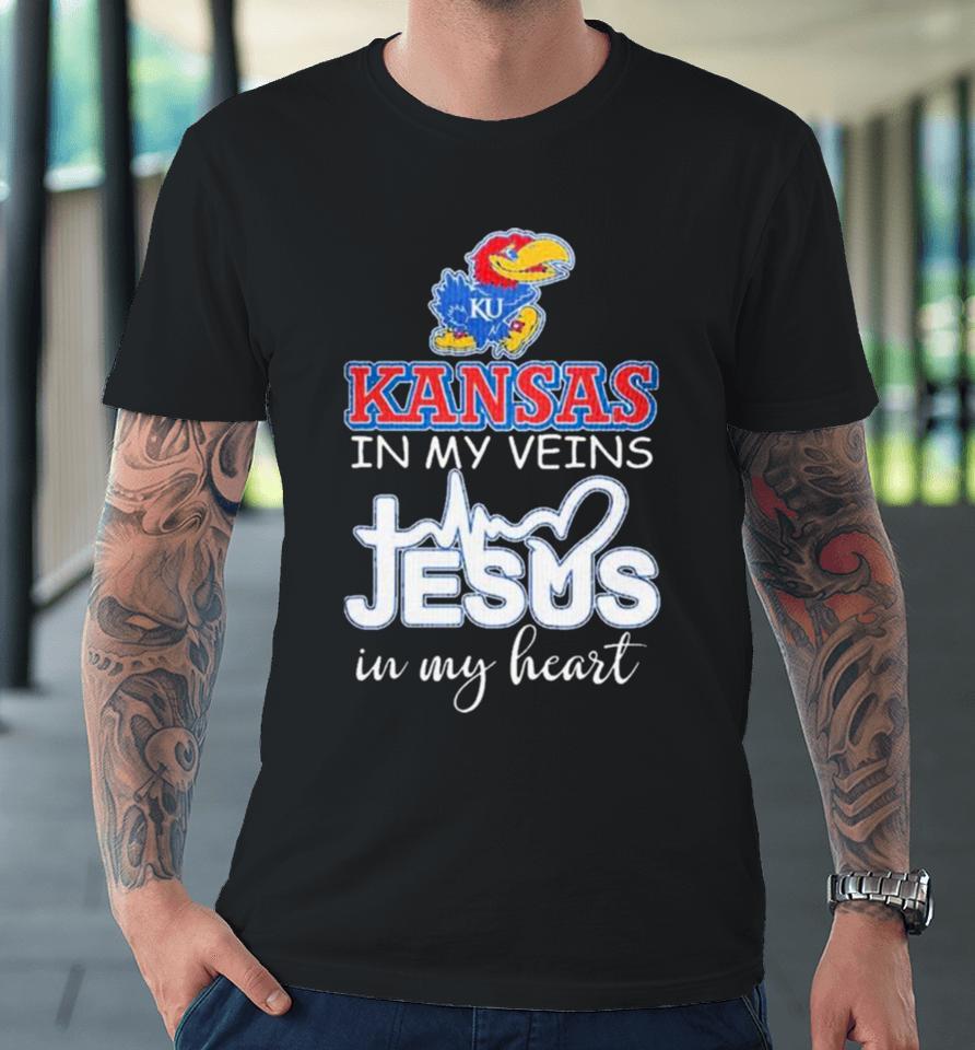 Kansas Jayhawks In My Veins Jesus In My Heart 2024 Premium T-Shirt