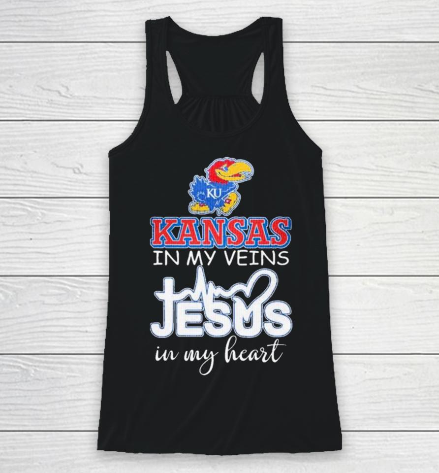 Kansas Jayhawks In My Veins Jesus In My Heart 2024 Racerback Tank